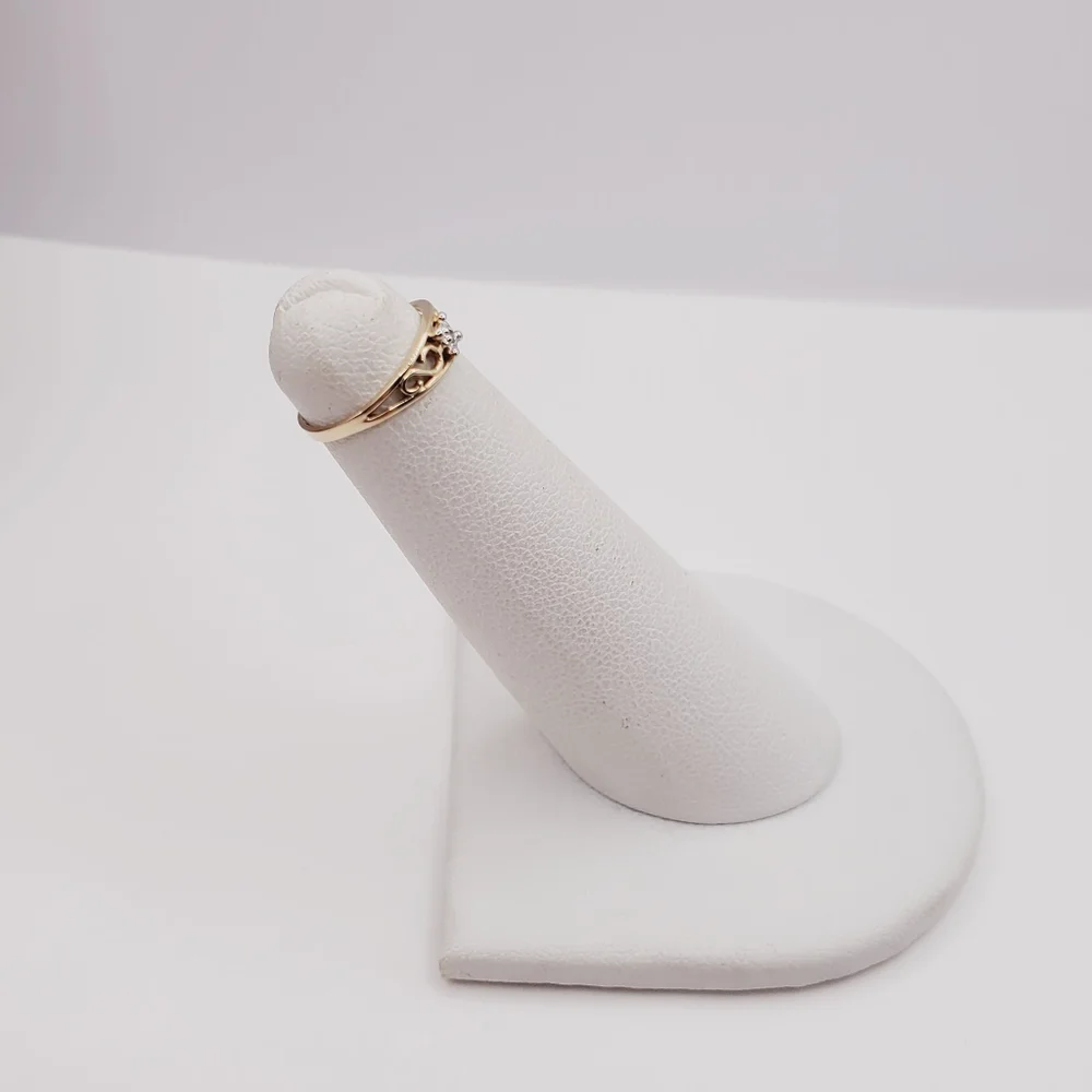 10K Yellow Gold Scroll Diamond Accent Ring - Tiny Baby Ring Knuckle Ring